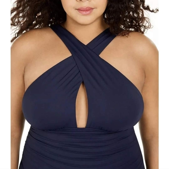Michael Kors Navy Keyhole Tummy-Control One-Piece Swimsuit Size 24W - Picture 4 of 8
